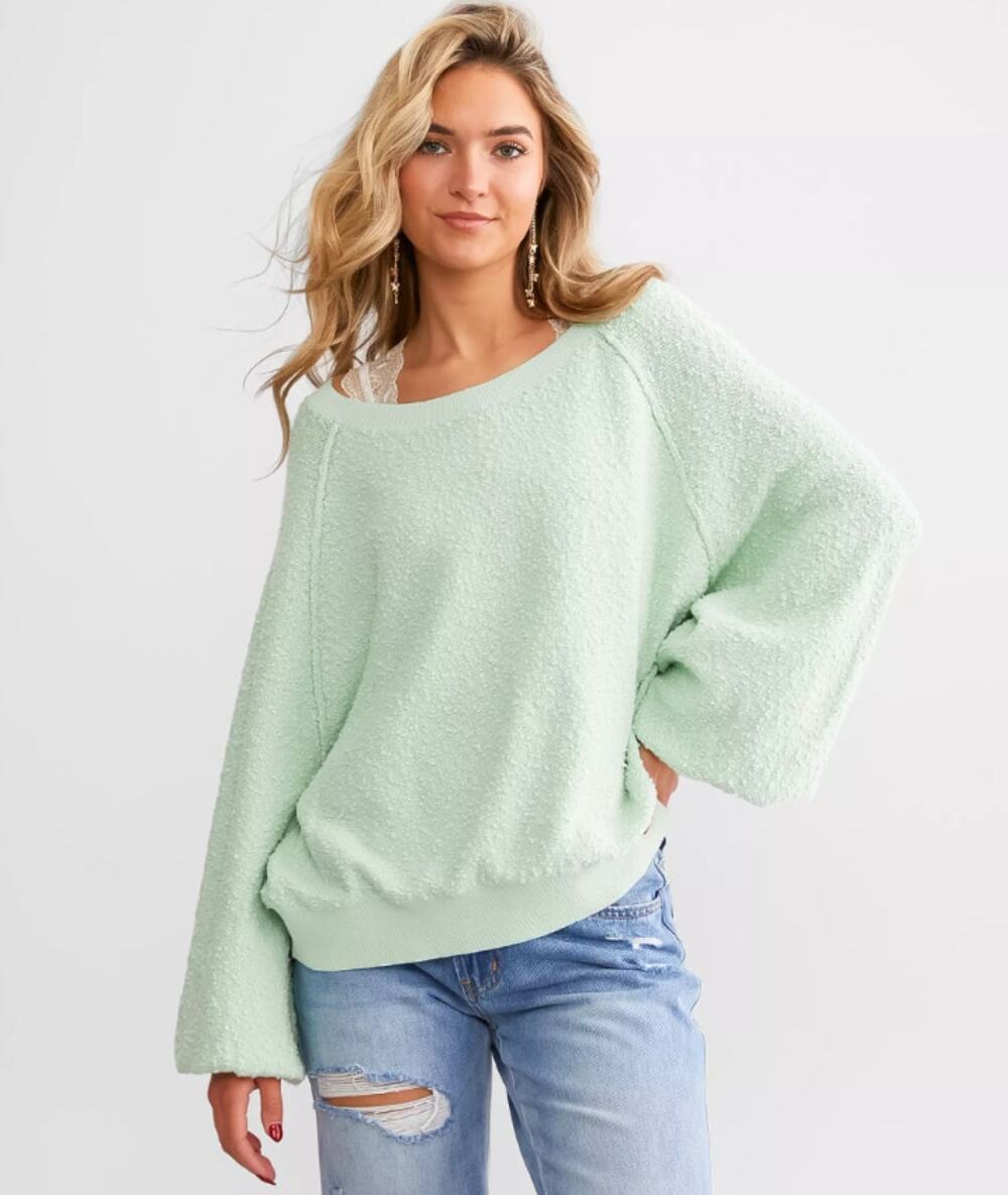 Free People Found My Friend Mint Oversized Textured Knit Sweater Size M Boho
